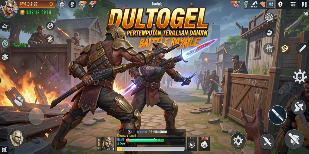 Screenshot DULTOGEL menampilkan aksi pertempuran seru di arena Battle Royale.