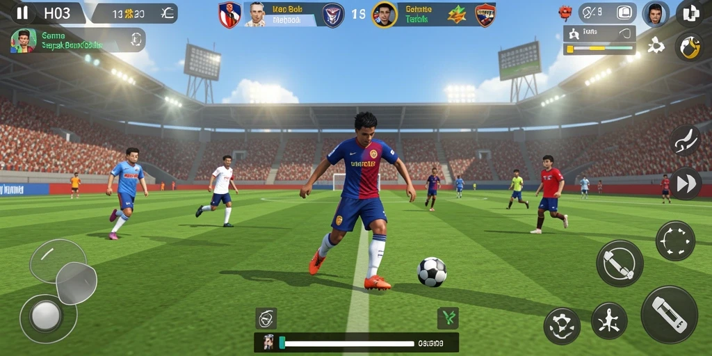Tampilan gameplay H03 yang mendebarkan dalam pertandingan sepak bola.