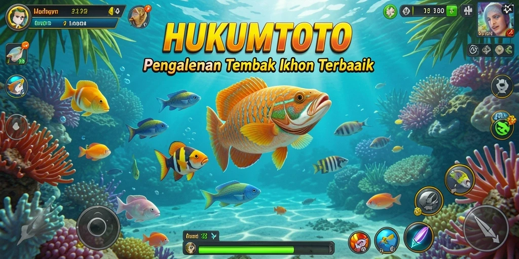 Tampilan screenshot gameplay seru HUKUMTOTO saat menembak ikan.