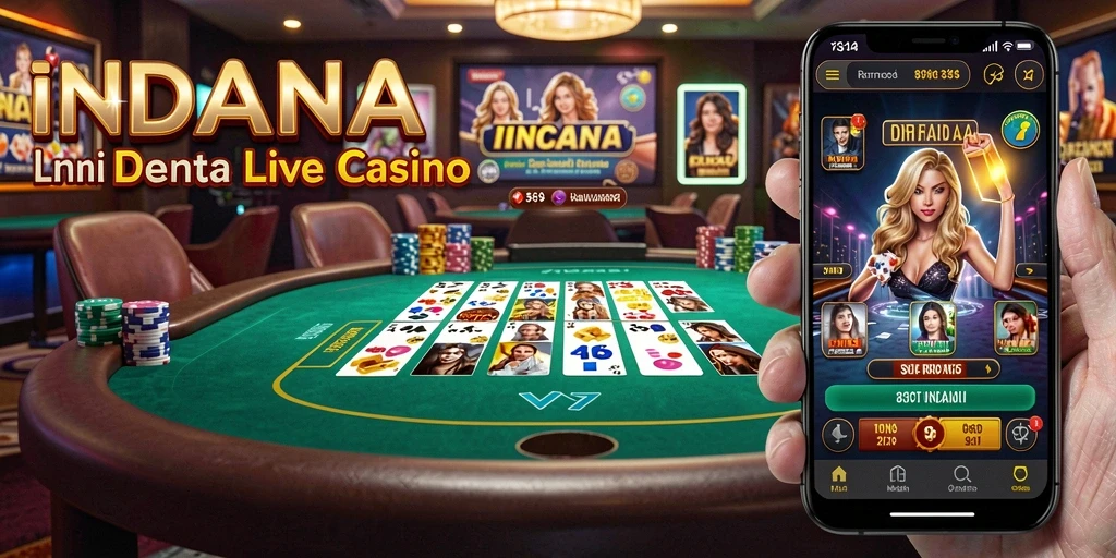 Screenshot gameplay INDAAA menampilkan dealer langsung di meja casino.