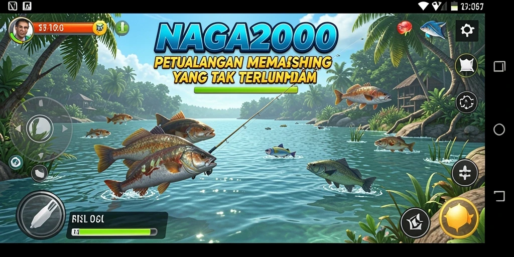 Tampilan gameplay NAGA2000 yang seru dan mendebarkan saat memancing.
