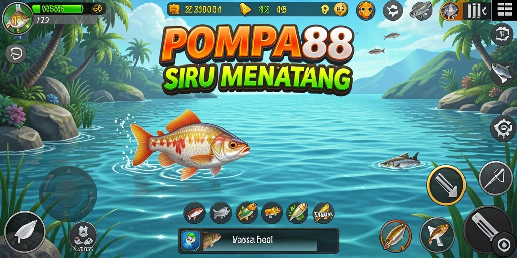 Screenshot gameplay POMPA88 yang mendebarkan saat memancing ikan besar.