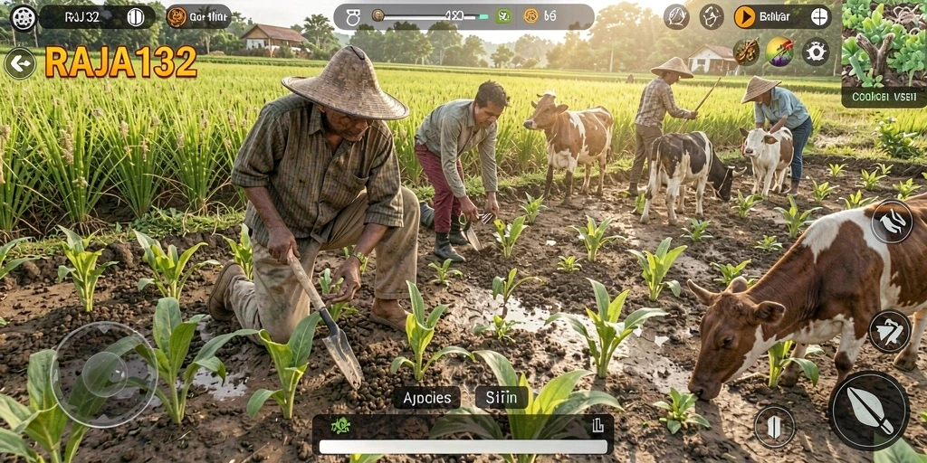 Screenshot menampilkan aktivitas bertani di RAJA132.