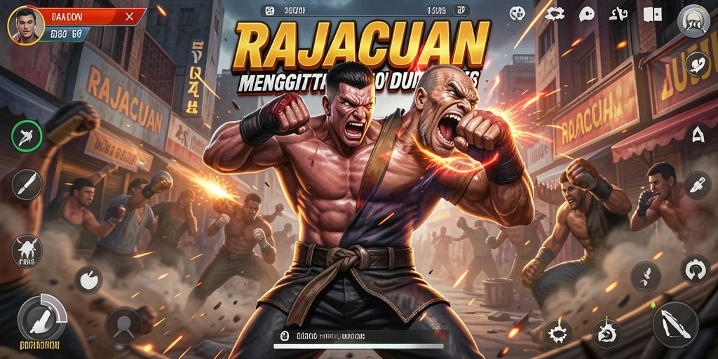Tangkapan layar RAJACUAN menampilkan aksi pertarungan yang mendebarkan.