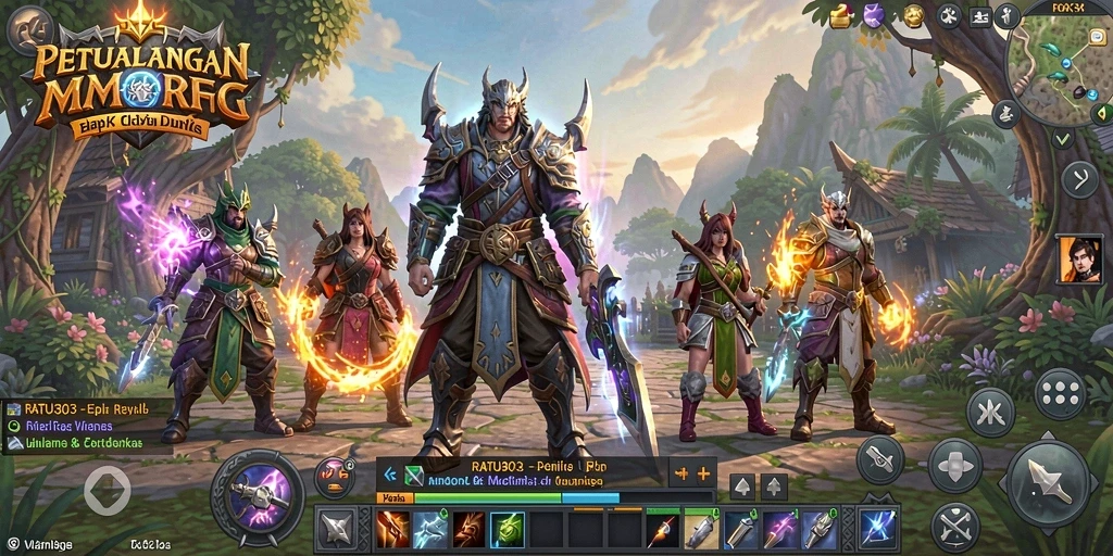 Screenshot gameplay RATU303 menunjukkan pertempuran seru dalam dunia MMORPG.