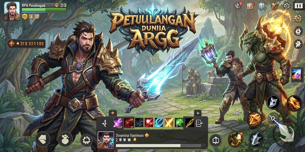Screenshot gameplay RP8 menunjukkan pertempuran spektakuler di dunia ARPG.