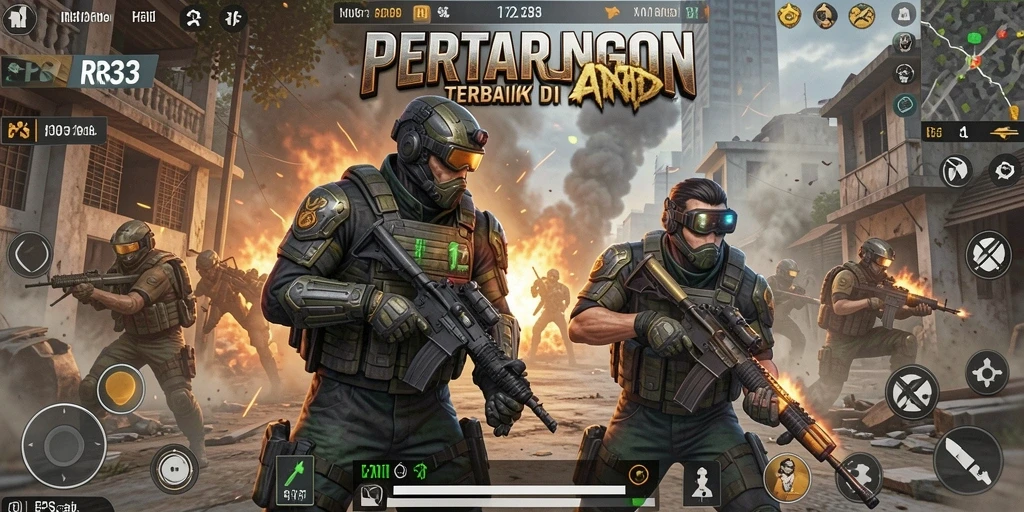 Tampilan gameplay menarik dalam pertarungan FPS yang mendebarkan.